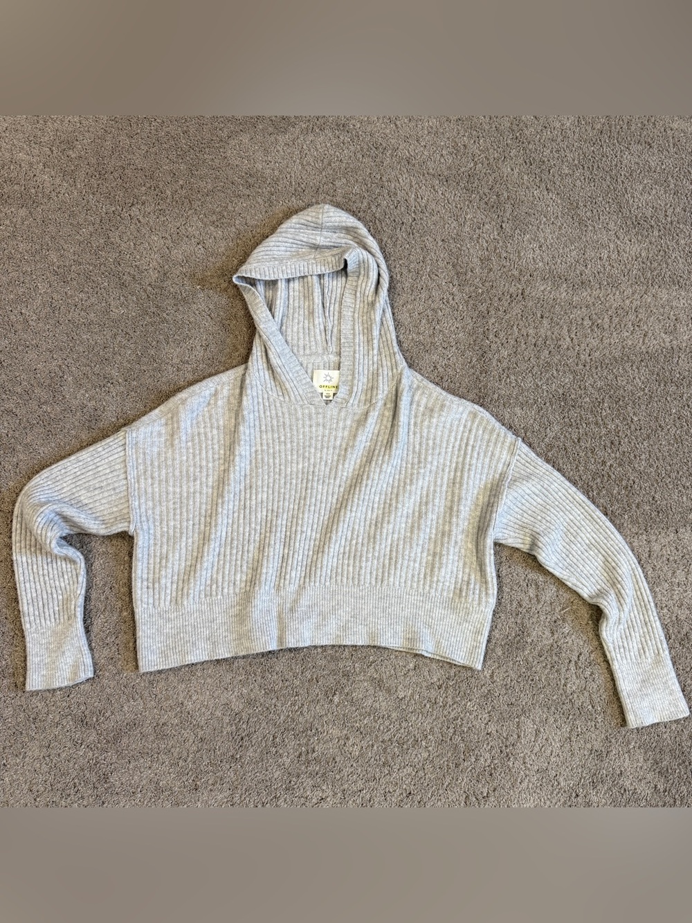 Offline Womens Cozy Lounge Soft Sweater Cropped Fleece Size Medium Hooded Gray